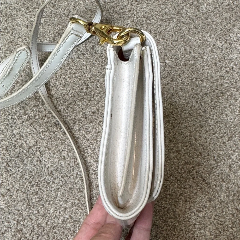 Tory Burch Kipp Perforated Logo Patent Leather Crossbody Bag White Gold
